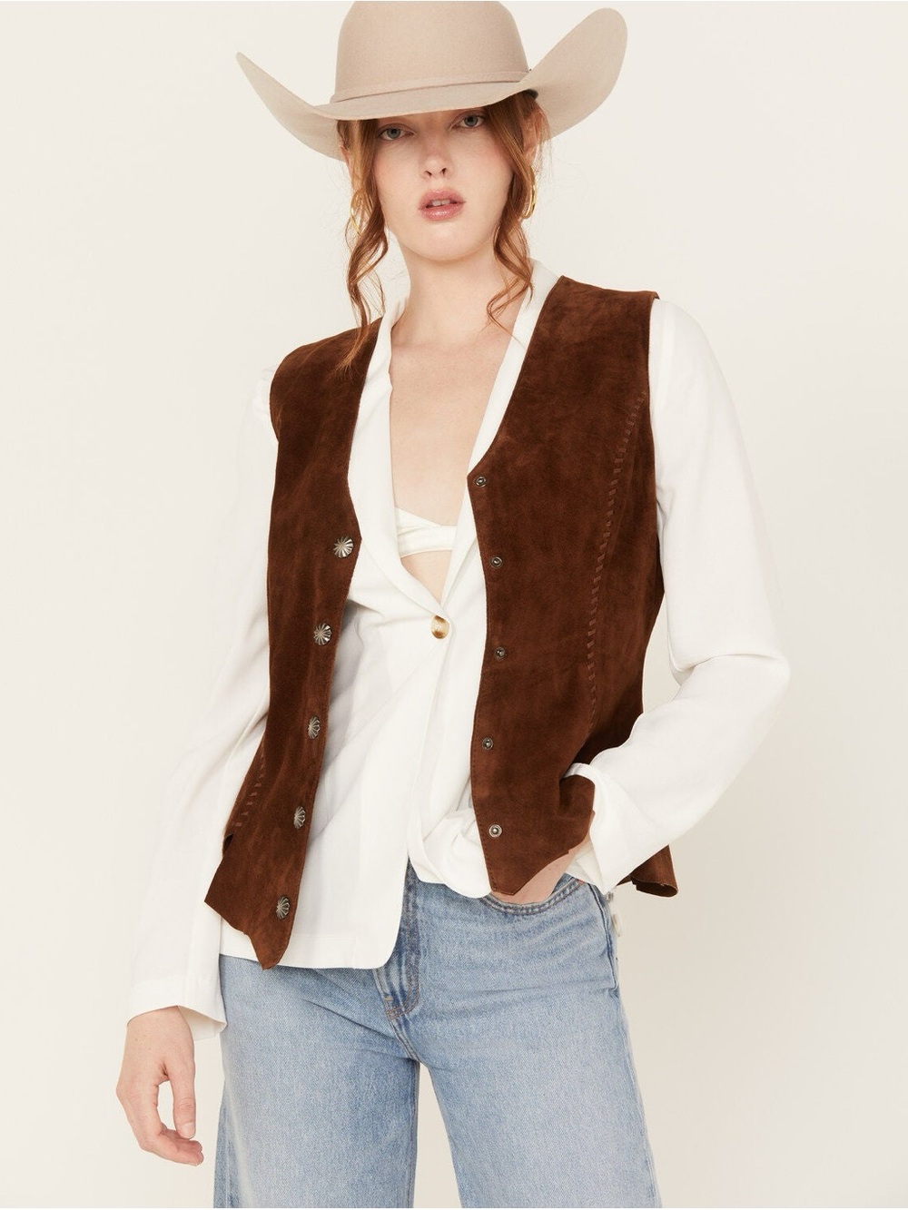 Scully Cheyenne Brown Suede Western Concho Snap Vest Size XL